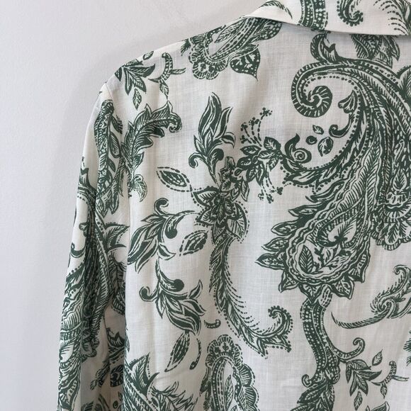Commense Paisley Print Button Down Shirt Green Cream Boho Chic Size Large NWT's - Picture 15 of 15